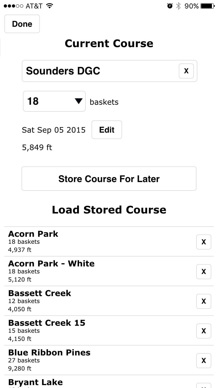 Disc Golf ScoreCard screenshot of courses screen