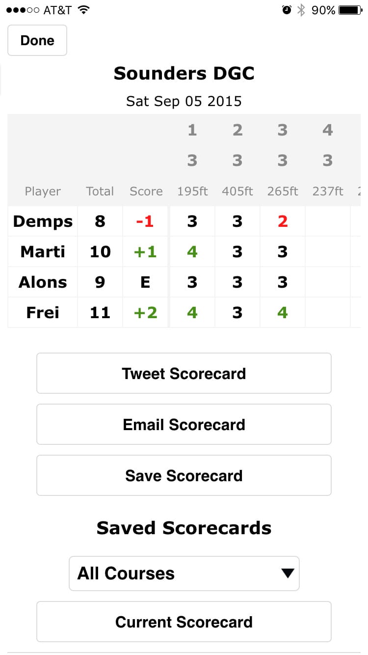 Disc Golf ScoreCard screenshot of summary screen